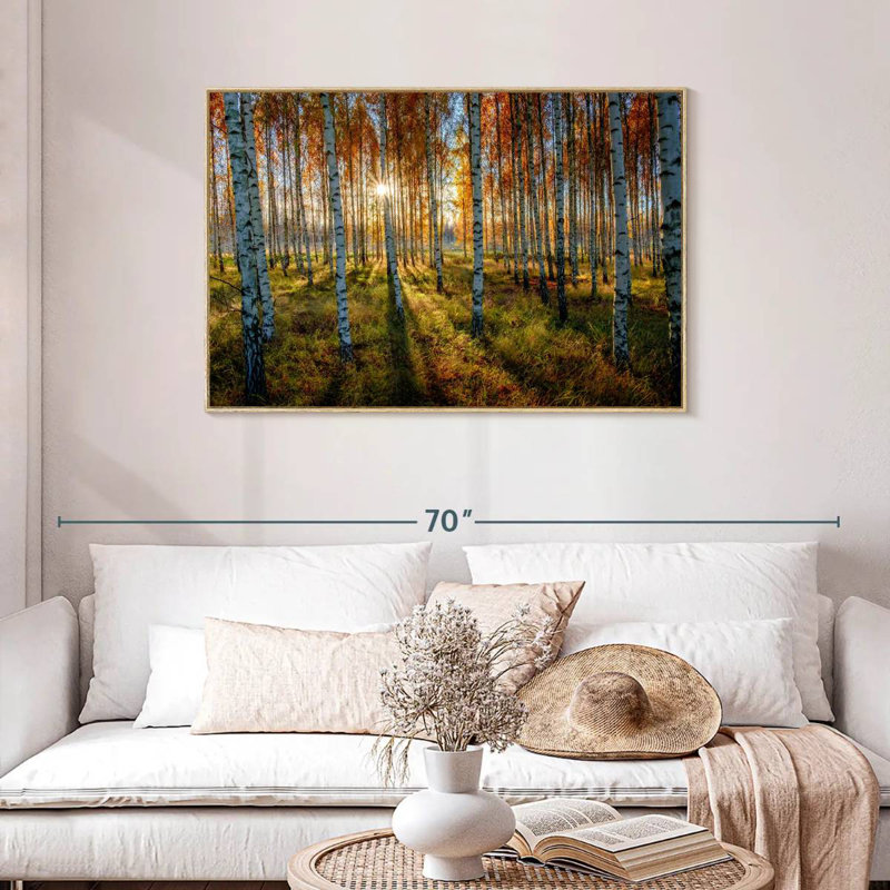 Forêt de bouleaux suédois, Cadre flottant en bois naturel, 43 po x 29 po