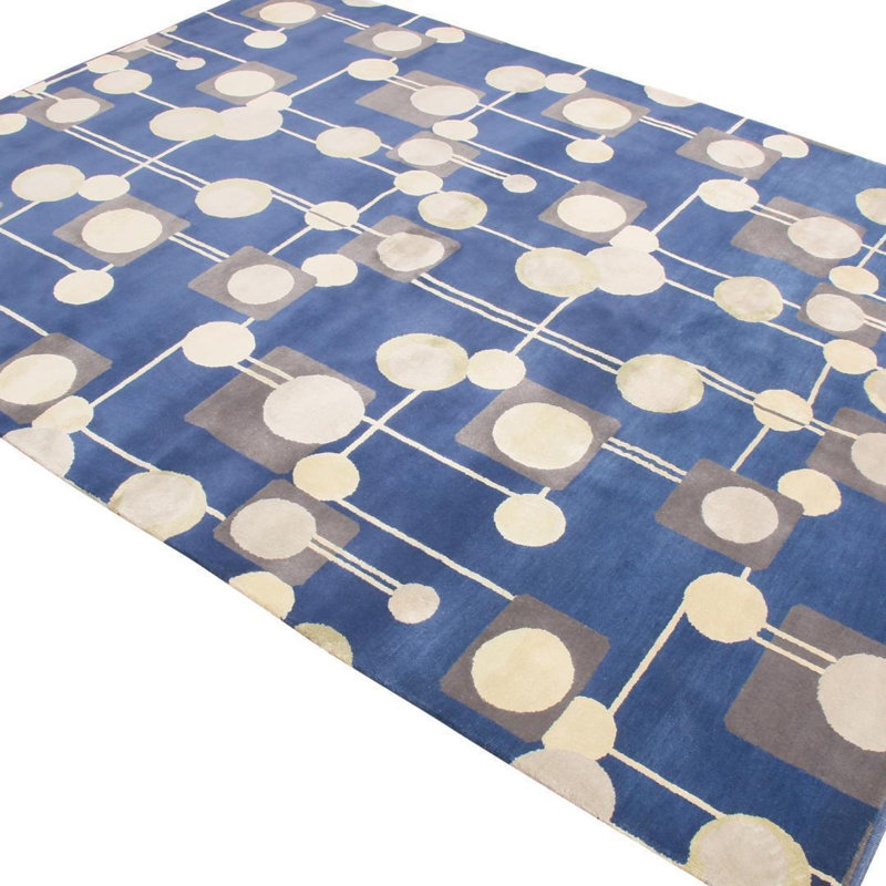 Mid-Century Modern Handmade Kilim Silk and Wool Geometric Area Rug, Rectangle 10' x 14'