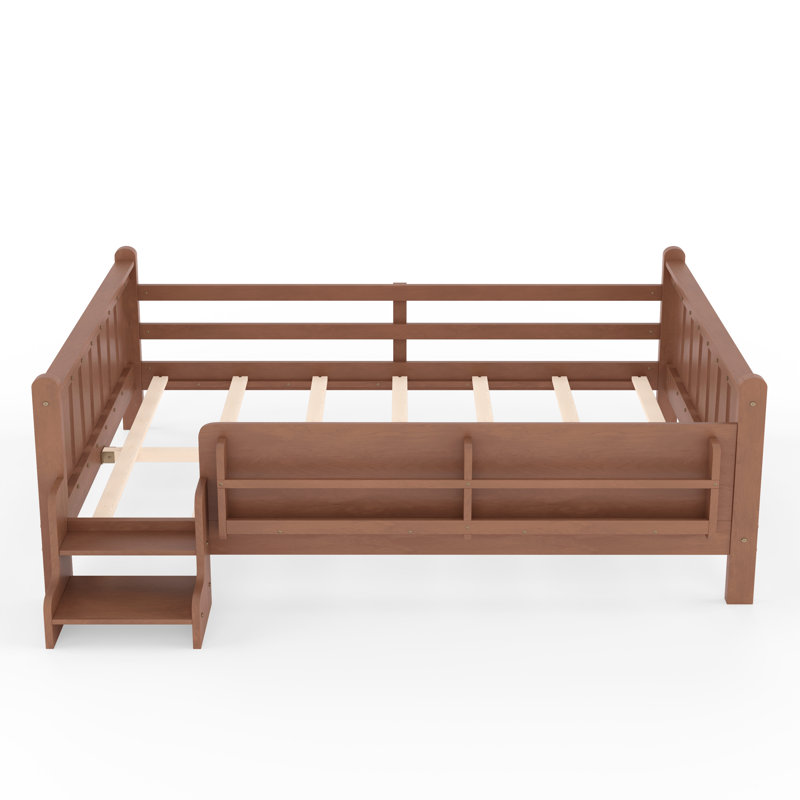 Lit grand format avec bibliothèques de rangement, lit pour enfants en bois massif avec de jolis escaliers et garde-corps, aucun sommier nécessaire, naturel
