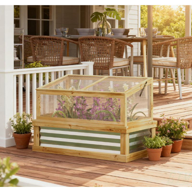 Raised Garden Bed,Wooden Cold Frame Planter With Lean-To Greenhouse,Raised Garden Flower Bed Kit