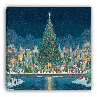 «Christmas Tree Lighting Celebration - Winter Village Night», art mural sur toile tendue