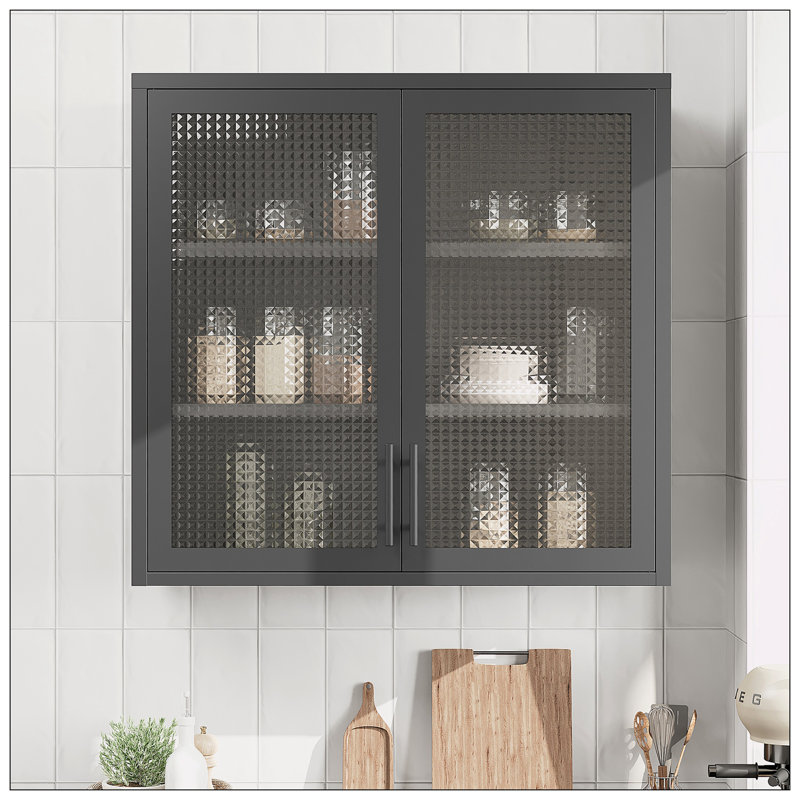Armoire de rangement murale, verre à gaufres, Noir