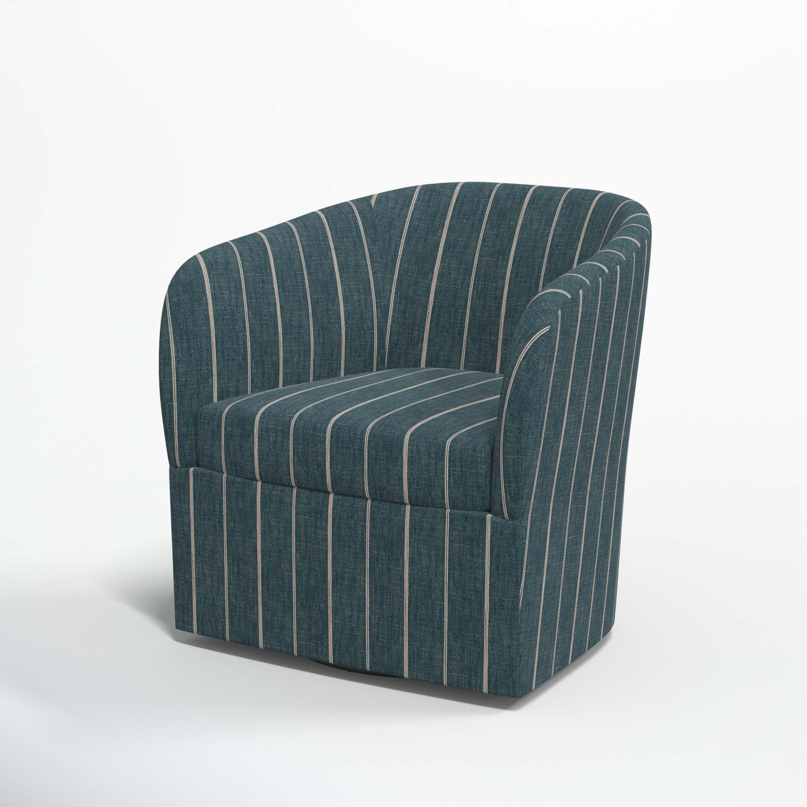 Lesia Upholstered Swivel Barrel Chair, Fritz Indigo Stripe