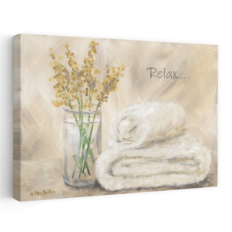 «Relax In The Bath» - Serviette de spa contemporaine, message relaxant, art en lin doux, H 36 po x l 24 po