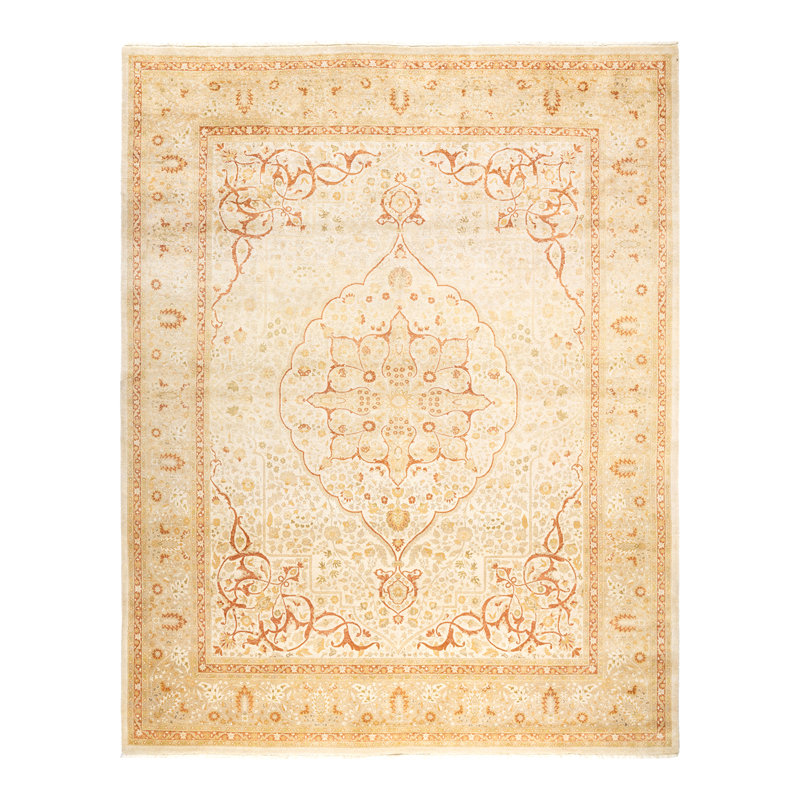Tapis sable / beige noué à la main de conception unique 8 pi 3 po x 10 pi 5 po Keller