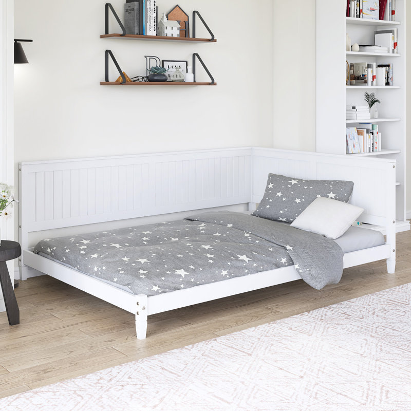 Lit plateforme en bois avec accoudoirs, Lit double, Blanc