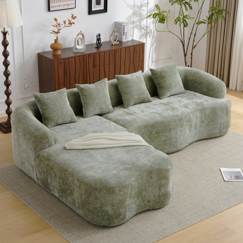 Canapé modulaire en L à compression complète avec méridienne incurvée, canapé modulaire en chenille, haute densité pour le salon en appartement