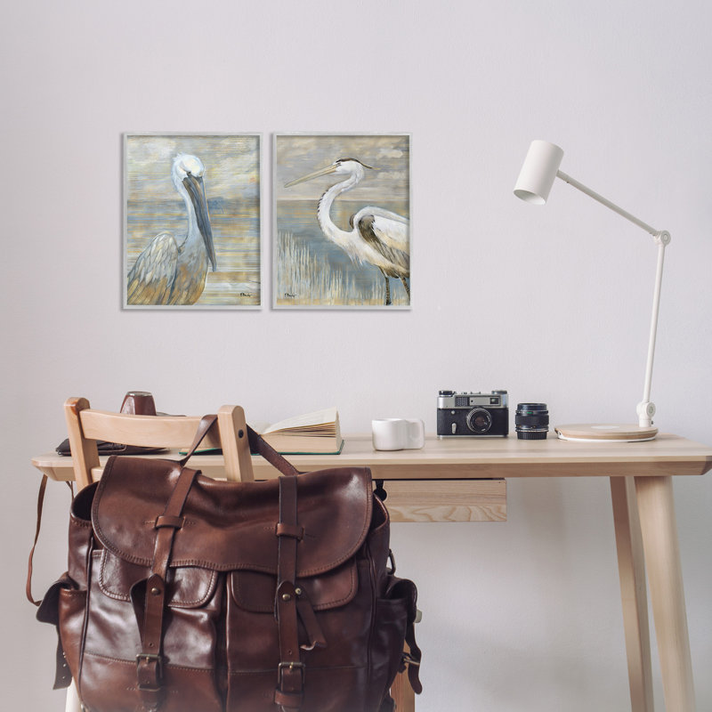 Oiseaux de mer, plage abstraite, ensemble de 2 giclées encadrées par Paul Brent, H 14 po x l 11 po