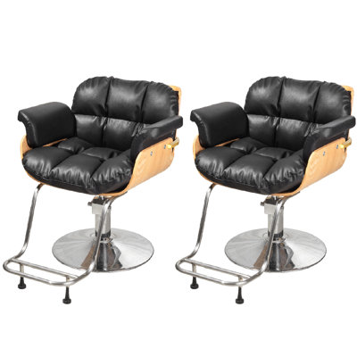 Fauteuil de coiffure Salon, fauteuil de coiffeur hydraulique avec siège en cuir rembourré en PVC et dossier en bois, fauteuil de beauté robuste à base chromée pour coiffeur, spa, tatoo et salle d'attente de réception