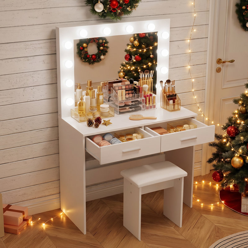Thurston Dressing Table with Mirror, White