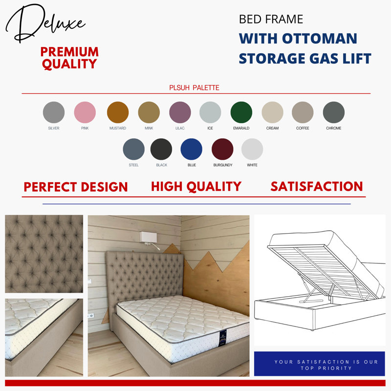 Upholstered Ottoman Storage Bed, Taupe, Single (3')
