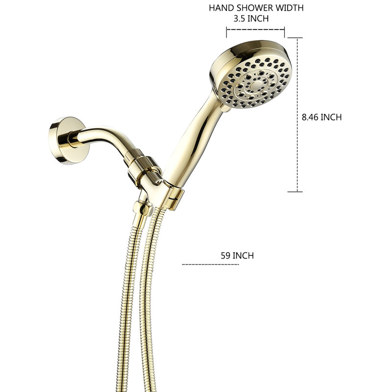 Handheld Shower Head With Hose - Gold , 5 Adjustable Patterns, Safe , Easy Installation, Removable , Wall Mounted Mode Spray Settings, Abs & , Water Consistent Powerful Spray,