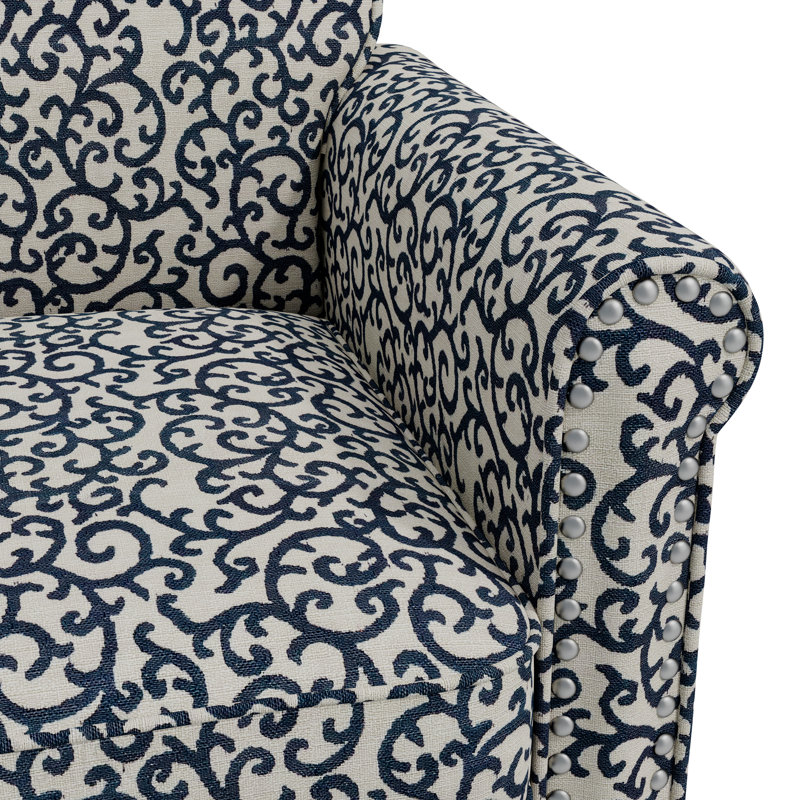 Chaise d'appoint à motif de vigne bouclée noire avec pieds en bois massif brun foncé, Beige, Black