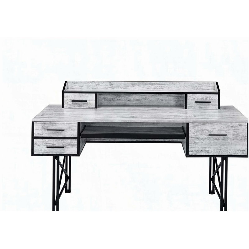 Bureau d'ordinateur 5 tiroirs blanc antique et noir