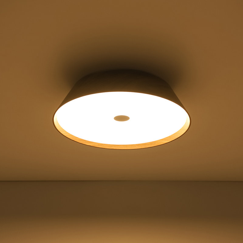 Wooden Dimmable Round Circular Tapered Led Flush Mount, Walnut