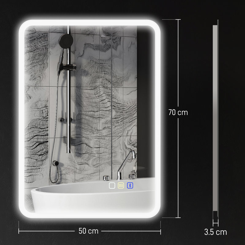 HOMCOM Backlit Illuminated Bathroom Mirror LED, Vertical, 50 cm H x 70 cm W