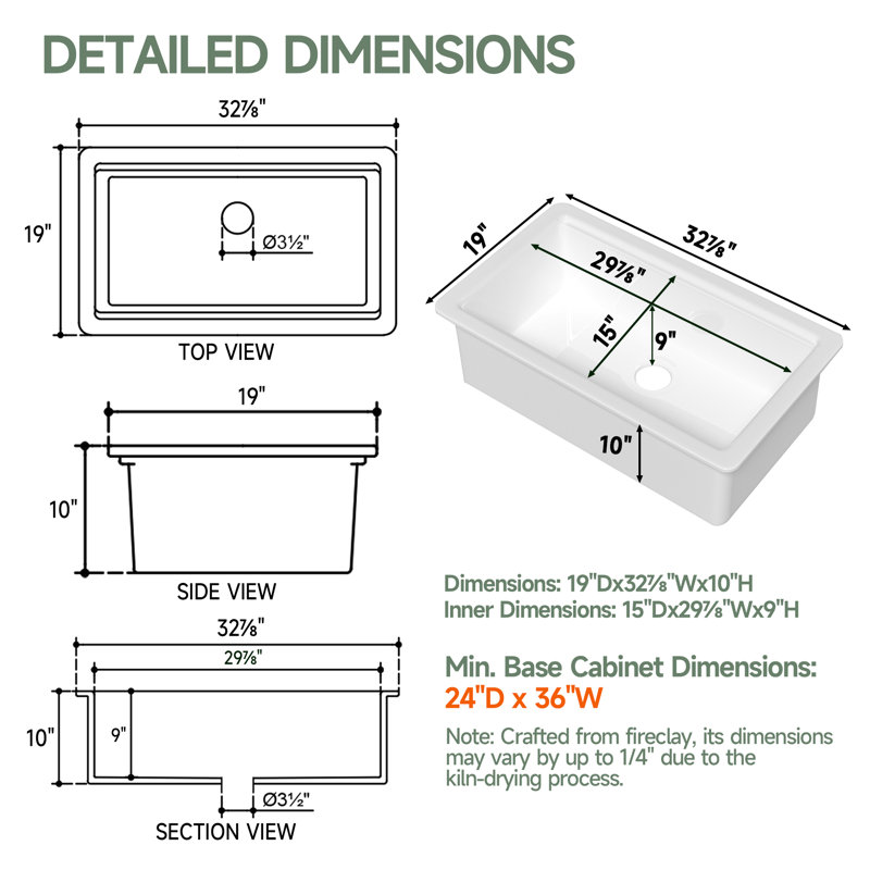 33" L x 19" W Fireclay Undermount Workstation Kitchen Sink, Drop-in Kitchen Sink White Single Bowl, Dual Mount, Included 4 Custom Accessories
