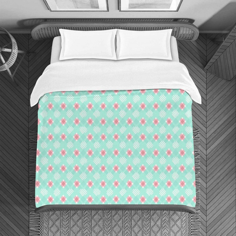 Housse de couette rétro pique-nique style BCBG bleu sarcelle, Housse de couette très grand