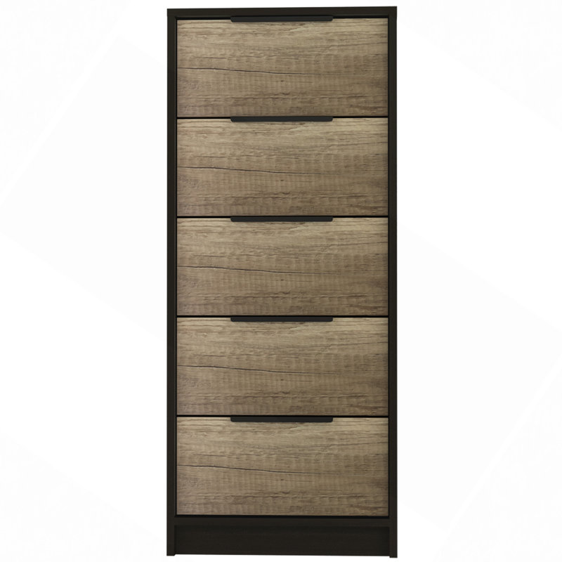 Commode rectangulaire à 5 tiroirs, commode rectangulaire en wengé noir et chêne clair, Noir