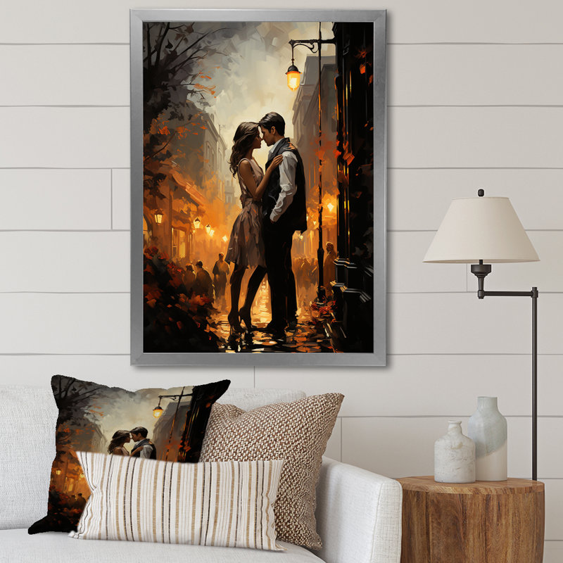 «Lukaz Romantic Couple Landscape Glimpse III», reproduction sur toile, H 20 po x l 12 po x P 1 po, Cadre photo argenté
