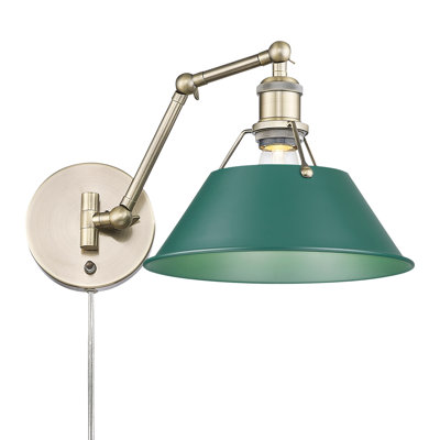 Hutchins 1 - Light Swing Arm Wall Lamp - Aged Brass - Green