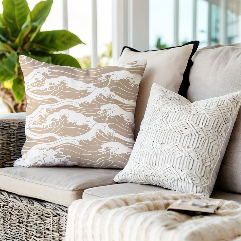 Barnon Outdoor Reversible Throw Pillow, Beige, 16"H x 16"W