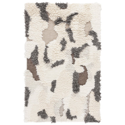 Casablanca Hand Woven Nz Wool/Imported Wool/Cotton Abstract Rug in Ivory/Grey