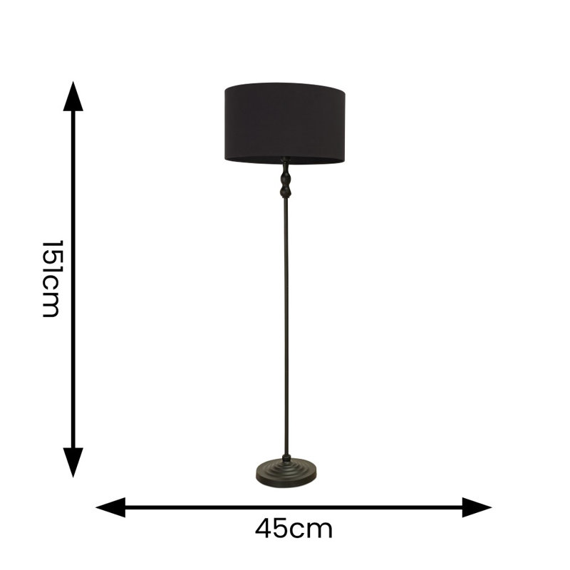 Reselva 151cm Traditional Floor Lamp, Black, Black