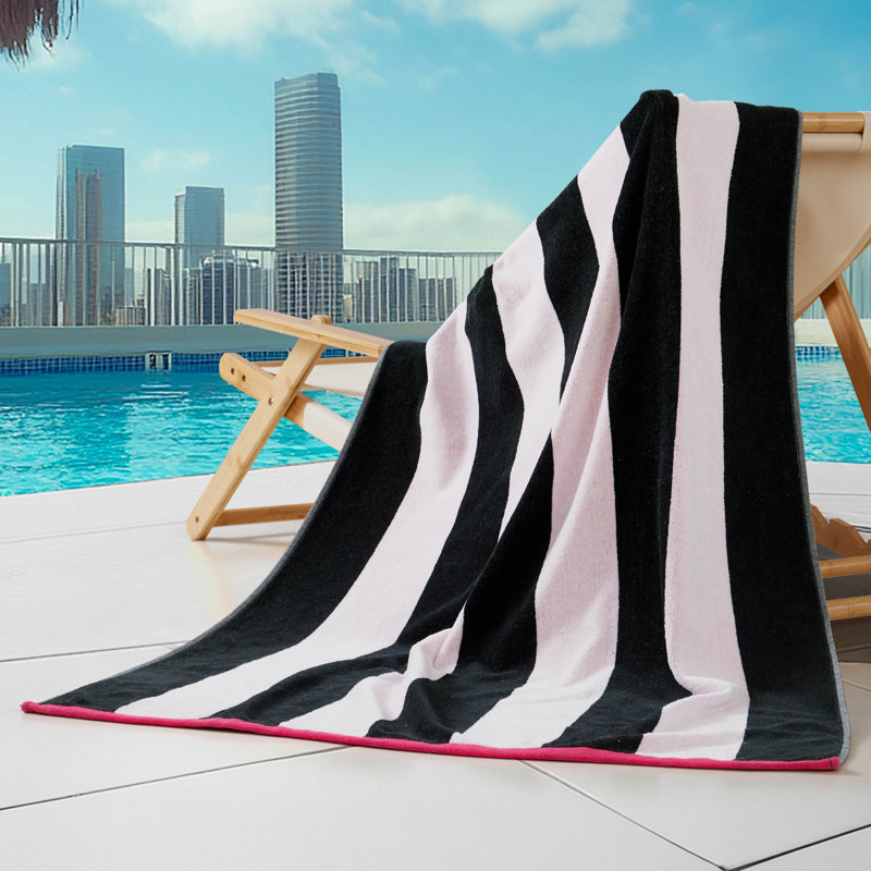 Juicy Couture Reversible Cabana Beach Towels, Black/Hot Pink/White/Pink