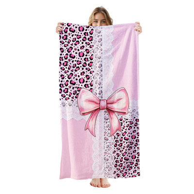  Microfiber Beach Towel Lightweight Travel Towel, Absorbent No Fade,30"x60",Lace leopard bow