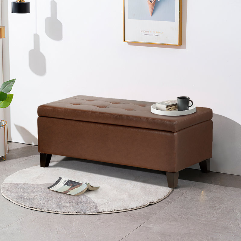 Banc de rangement en similicuir Aeronwen, Brun