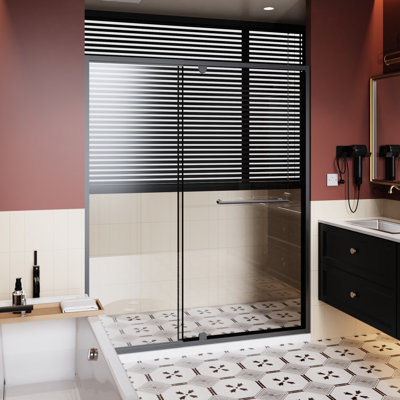 60 In Width 72 Height Pivot Swing Shower Door, 1/4 Inch Clear , Black Aluminum Frame, Magnetic Seal For Silent Closing, Adjustable Guide Wide Tall Thick Stainless Steel Handle, Width,
