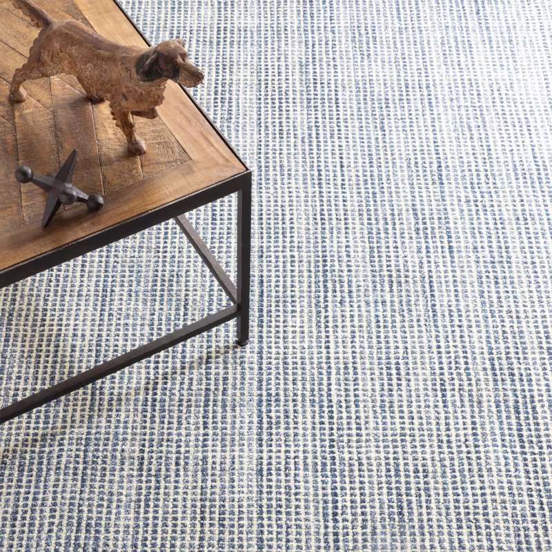 Homer Blue Hand Loom Knotted Wool/Viscose Rug, Rectangle 9'6" x 13'6"