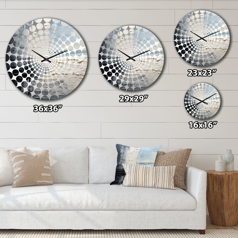 Horloge murale abstraite crème et noir liquide II, Grand