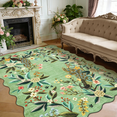 Tapis de paon à motif floral antidérapant pour chambre d'enfant