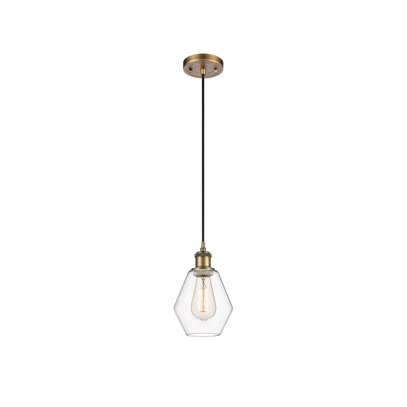Luminaire suspendu simple à 1 lumière Gabbie, Transparent, Laiton brossé