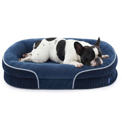 Lit orthopédique pour chien de taille moyenne, avec traversin ovale avec housse en molleton doux imperméable et lavable