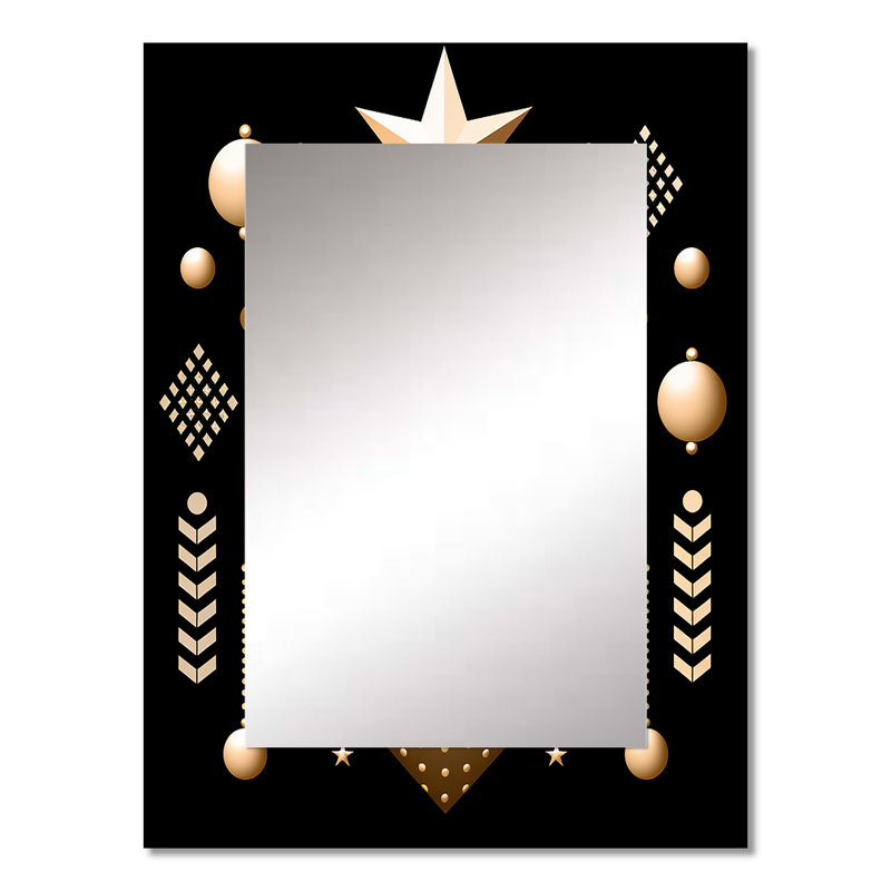 Golden Geometric Glam Heart - Geometric Wall Mirror, Gold Decorative Mirror, Printed Metal Art, 32" x 24"