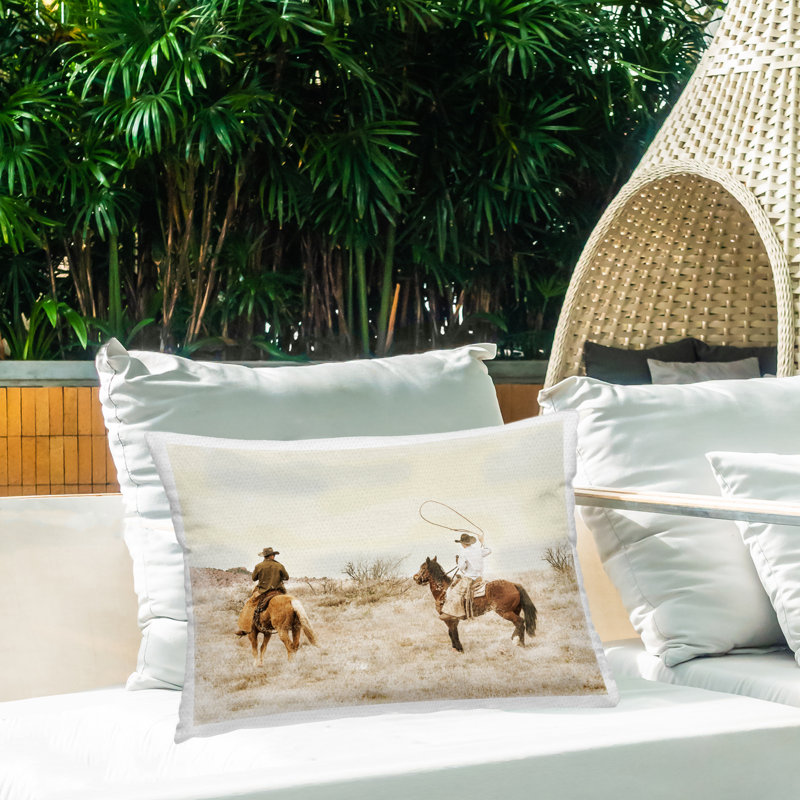 Wrangling Cowboys Western Pair Outdoor Printed Pillow design by Marcus Prime