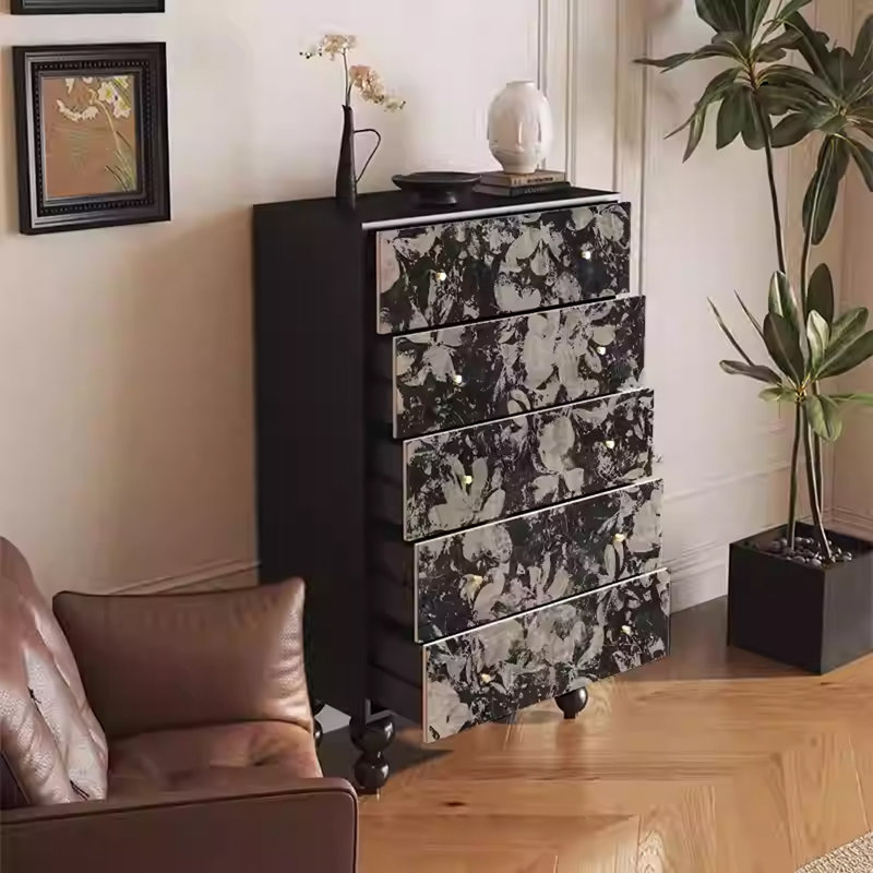 Modern Walnut Five-Drawer Storage Cabinet
