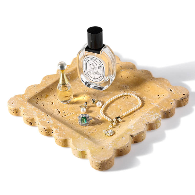 Guein Square Natural Marble Tray,Golden Travertine