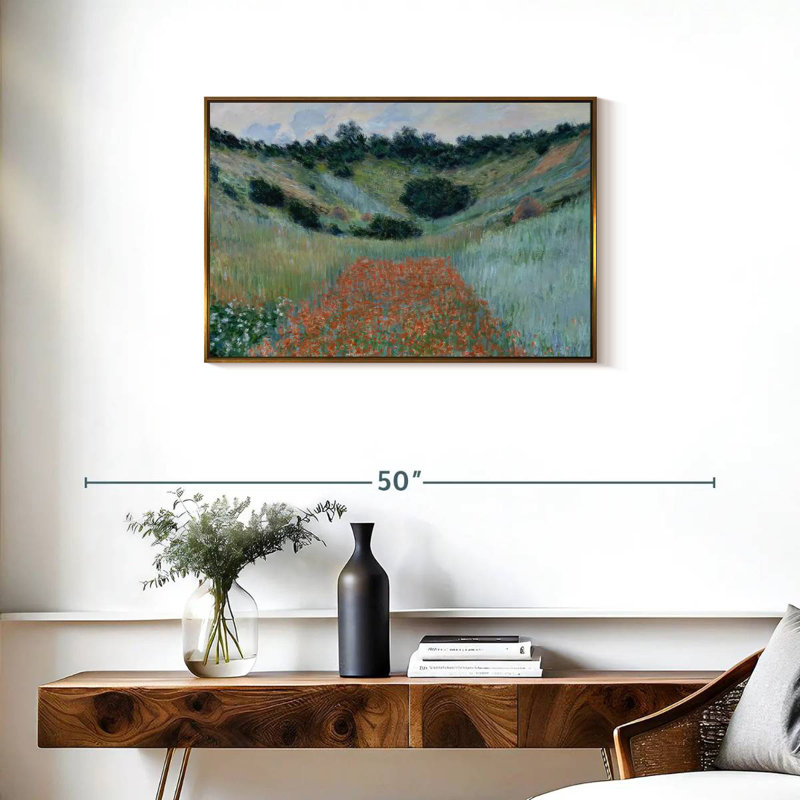 Champ de coquelicots dans un creux près de Giverny II, Cadre flottant doré, 31 po x 21 po