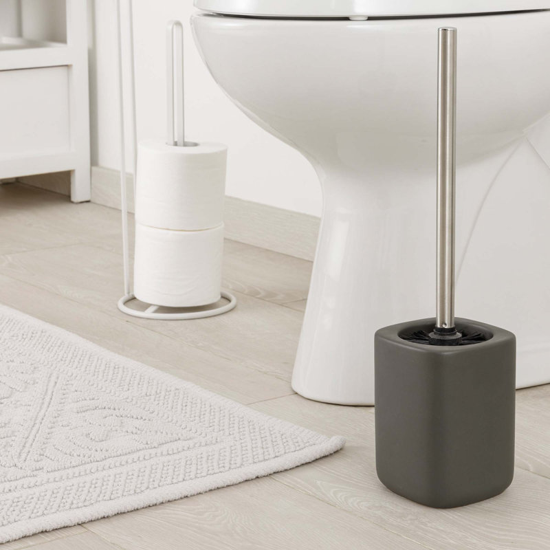 Symple Stuff Modern Toilet Brush With Toilet Brush Holder In Anthracite Gray Ceramic 10.5X10.5X41 Cm, Anthracite