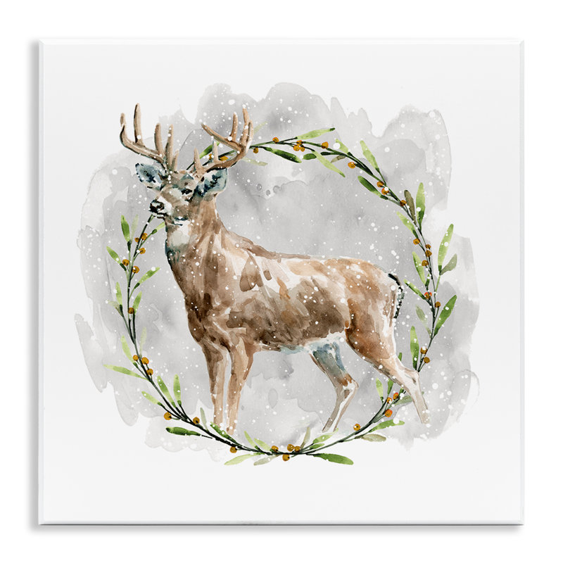 Rustic Deer with Wreath Giclee Art by Carol Robinson