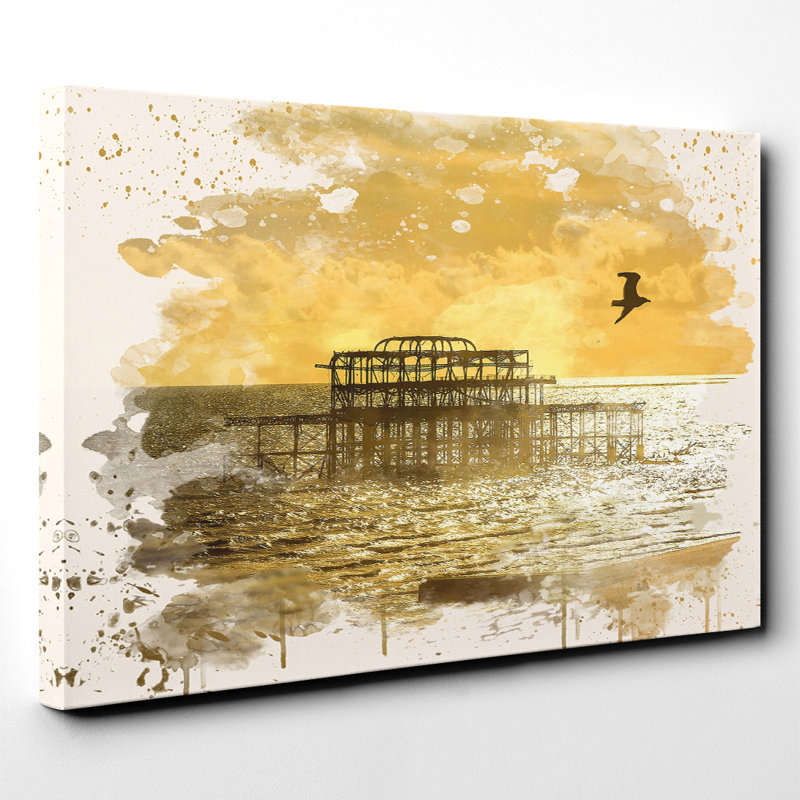 Brighton West Pier Beach Seascape Sunset Painting on Canvas - Wrapped Canvas, 50cm H x 76cm W
