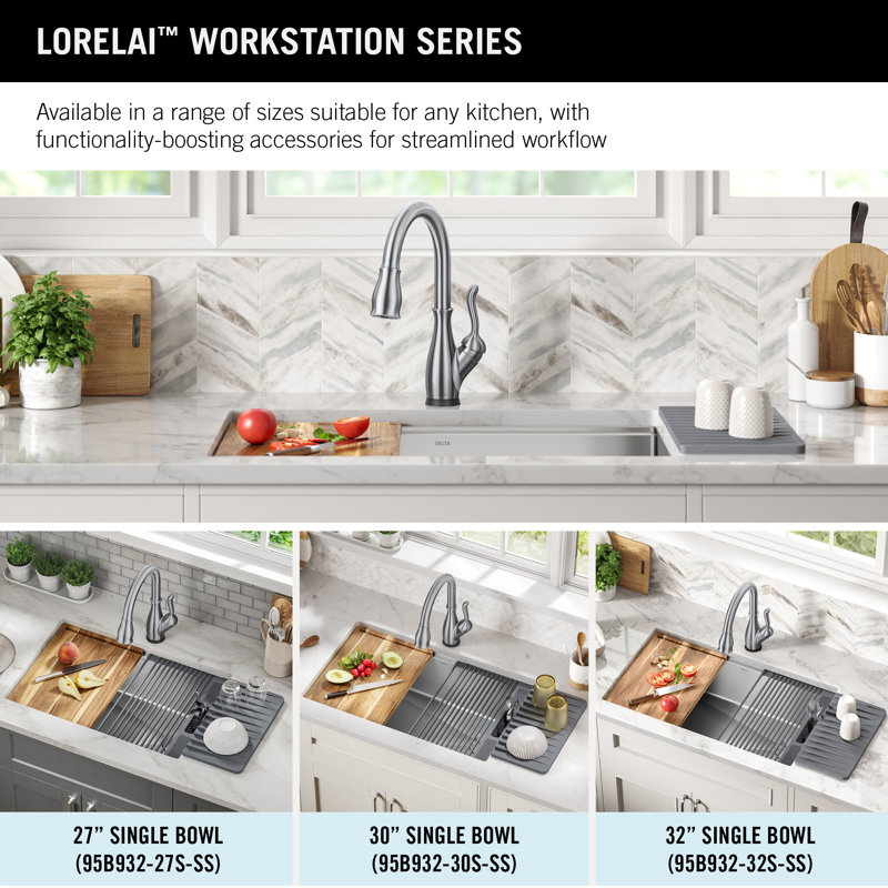 Évier de cuisine encastré simple en acier inoxydable avec rebord WorkFlow ™ Delta Lorelai