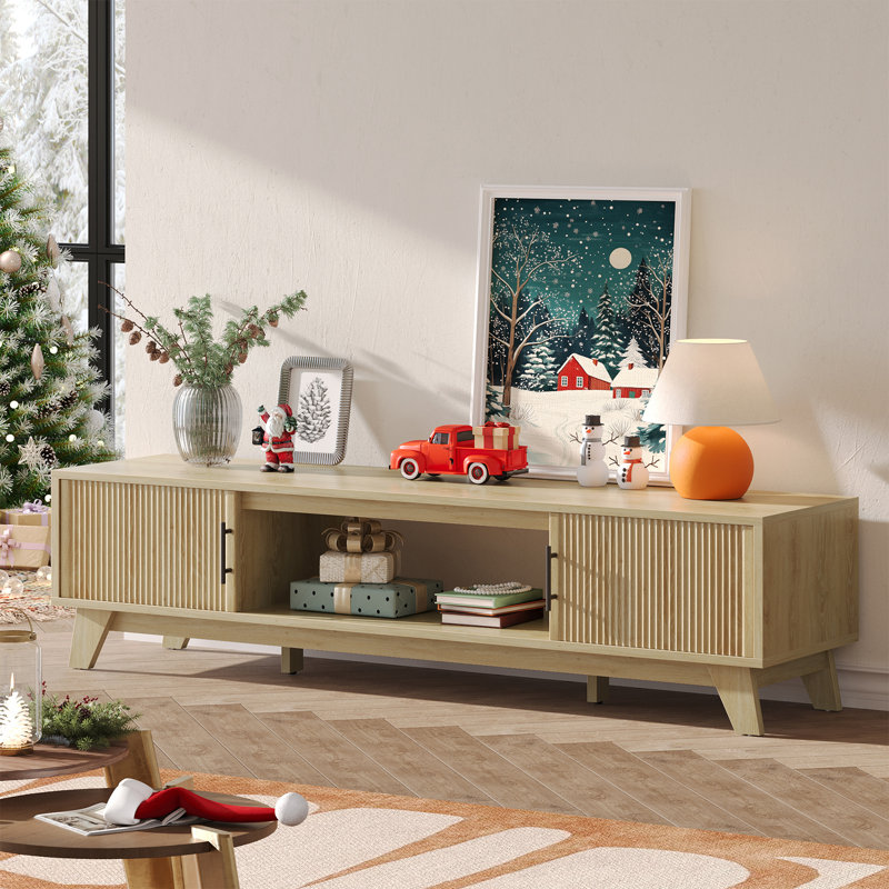 Reeded 2-Door 70'' TV Stand for TVs up to 75'', Beige, 18.3" H x 70" W x 15.7" D
