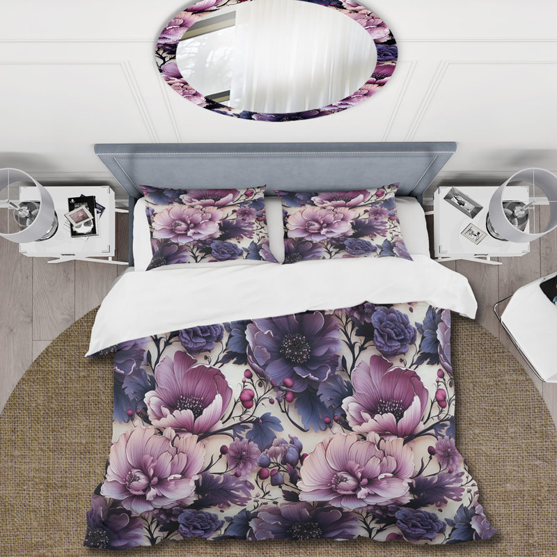 Ensemble de housse de couette Shadowed Blossoms Moody Patterns I - Floral, Housse de couette pour grand lit et 2 taies décor