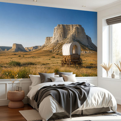 Wall Mural Peel and Stick Wallpaper covered wagons Bluff National Monument Oregon Trail Nebraska Self-Adhesive Removable Contact Paper Wall Decor for Living Room Bedroom 69"H x 96"W