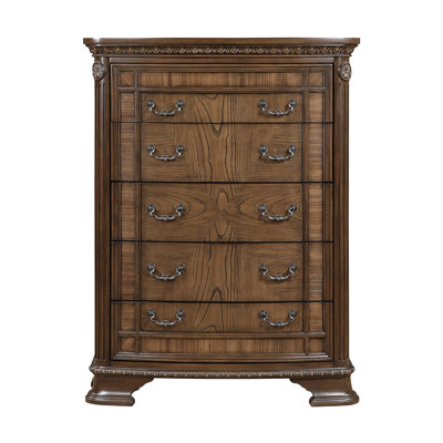 Commode de rangement élégante au design traditionnel avec 5 tiroirs en bois brun foncé et meubles de chambre à coucher formels 1 pièce